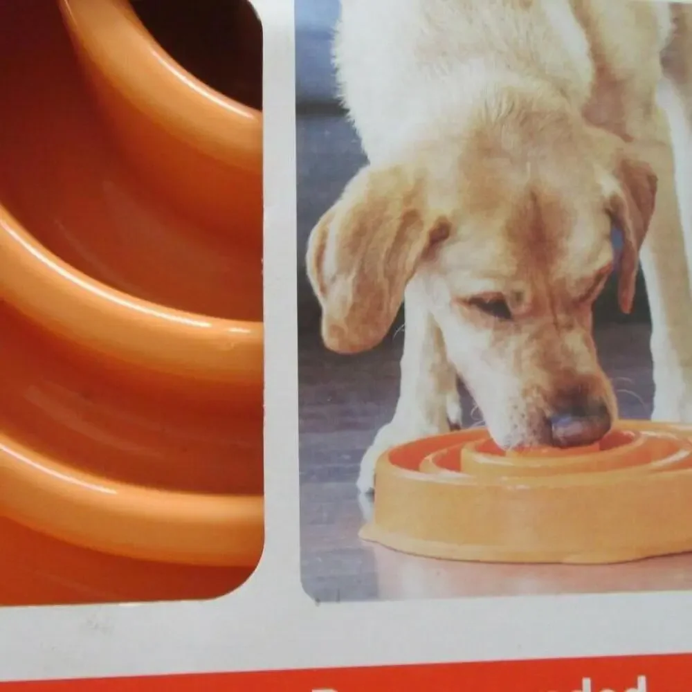 New Outward Hound Fun Feeder Slo Bowl-Holds 4 Cups-Orange-Dogs Eat 10x Slower